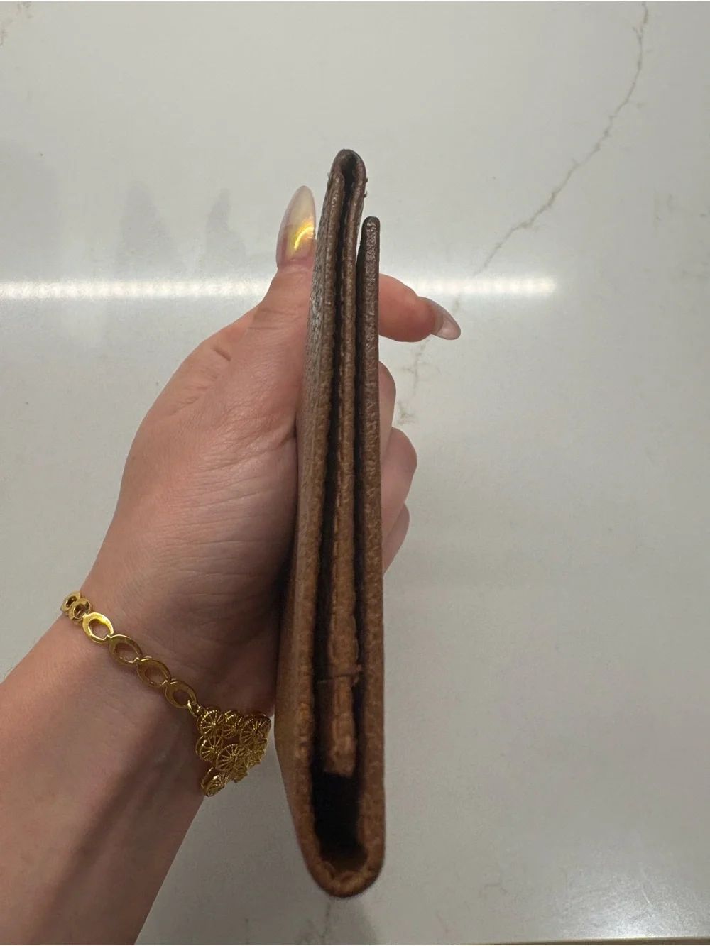 Valentino Garavani Brown Pebbled Leather Card Holder with Embossed V Logo